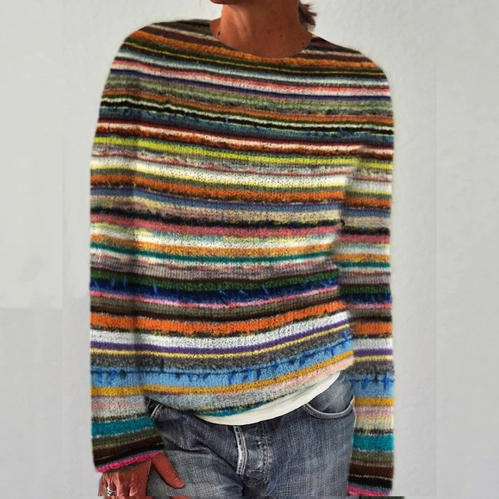 Elowen Fair Isle oversized sweater in dark green with colorblock yoke, front view