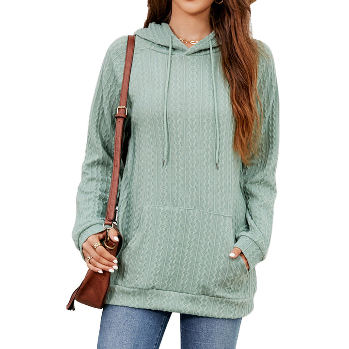 Everly cable knit hoodie in sage green, front view