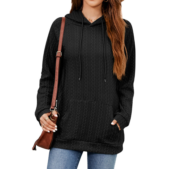 Everly cable knit hoodie in black, front view