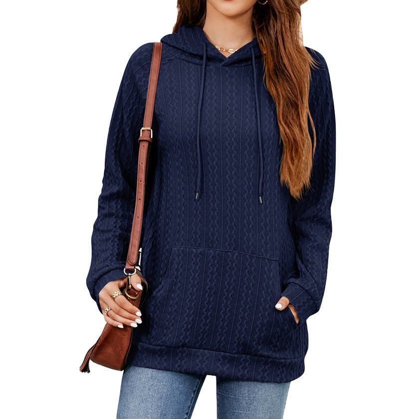 Everly cable knit hoodie in navy, front view