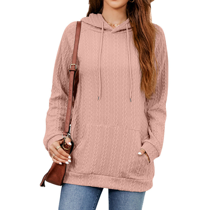 Everly cable knit hoodie in pink, front view