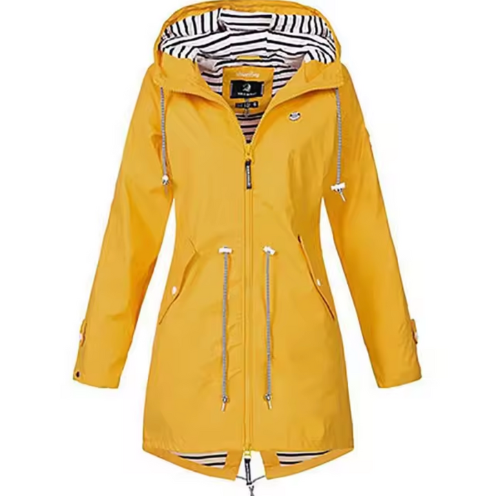 Everly yellow hooded rain jacket, product flat lay