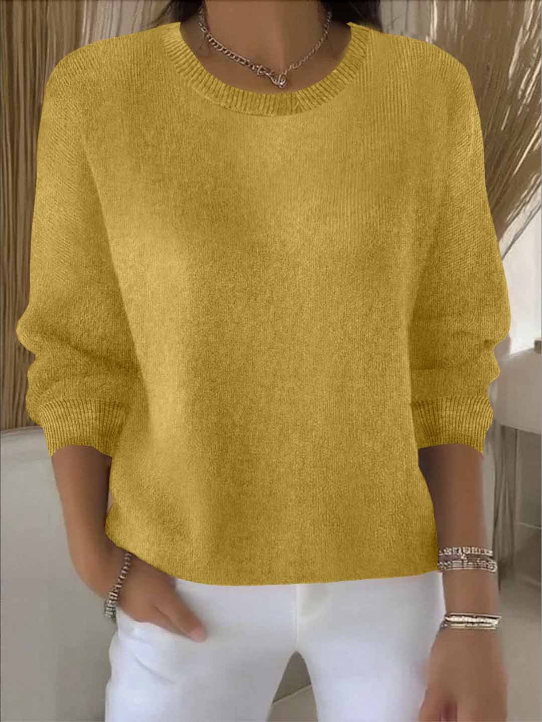 Fenwick relaxed crew neck sweater in yellow, front view