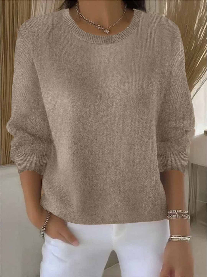 Fenwick relaxed crew neck sweater in khaki, front view