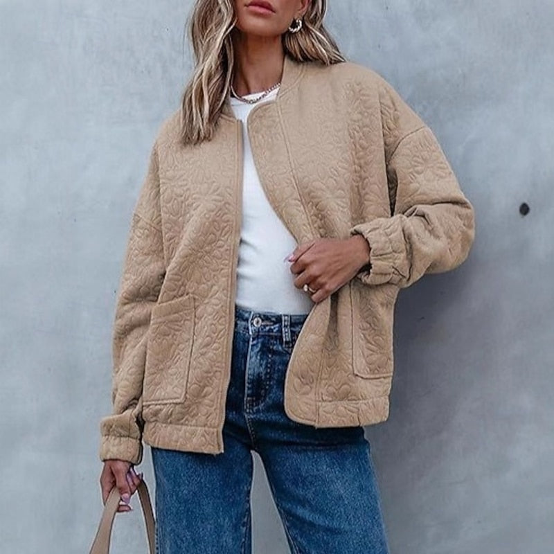 Fiona textured floral bomber jacket, close-up front view