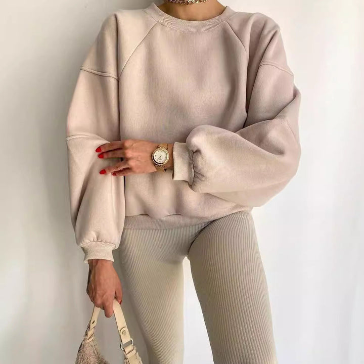 Frances oversized sweatshirt with voluminous balloon sleeves in beige, front view