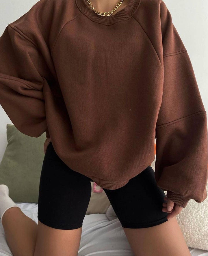 Frances oversized sweatshirt with voluminous balloon sleeves in brown, front view