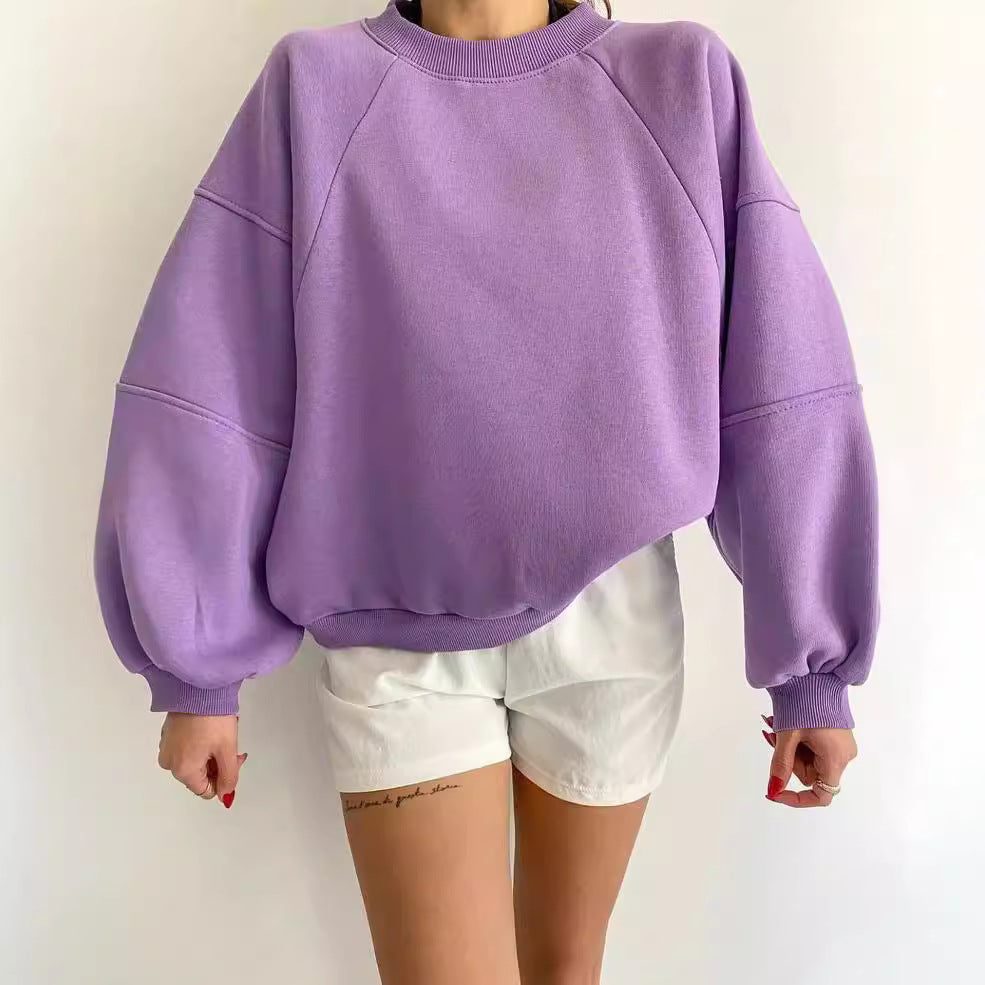 Frances oversized sweatshirt with voluminous balloon sleeves in purple, front view