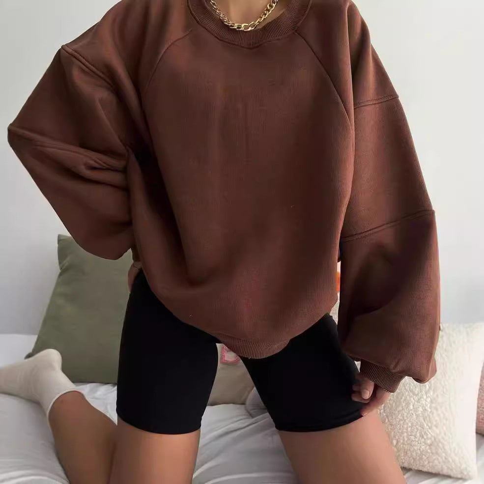 Frances oversized sweatshirt with voluminous balloon sleeves in brown, front view
