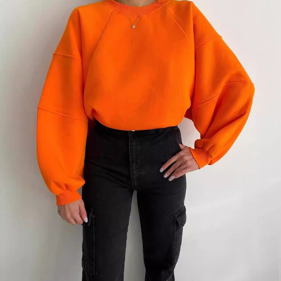 Frances oversized sweatshirt with voluminous balloon sleeves in brown, front view