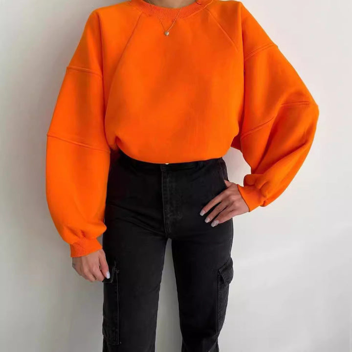 Frances oversized sweatshirt with voluminous balloon sleeves in brown, front view