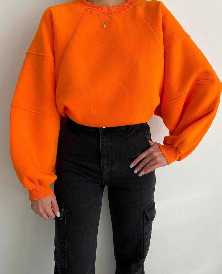 Frances oversized sweatshirt with voluminous balloon sleeves in brown, front view