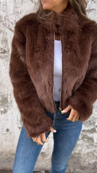 Genevieve | Women's Cropped Full-Zip Faux Fur Jacket