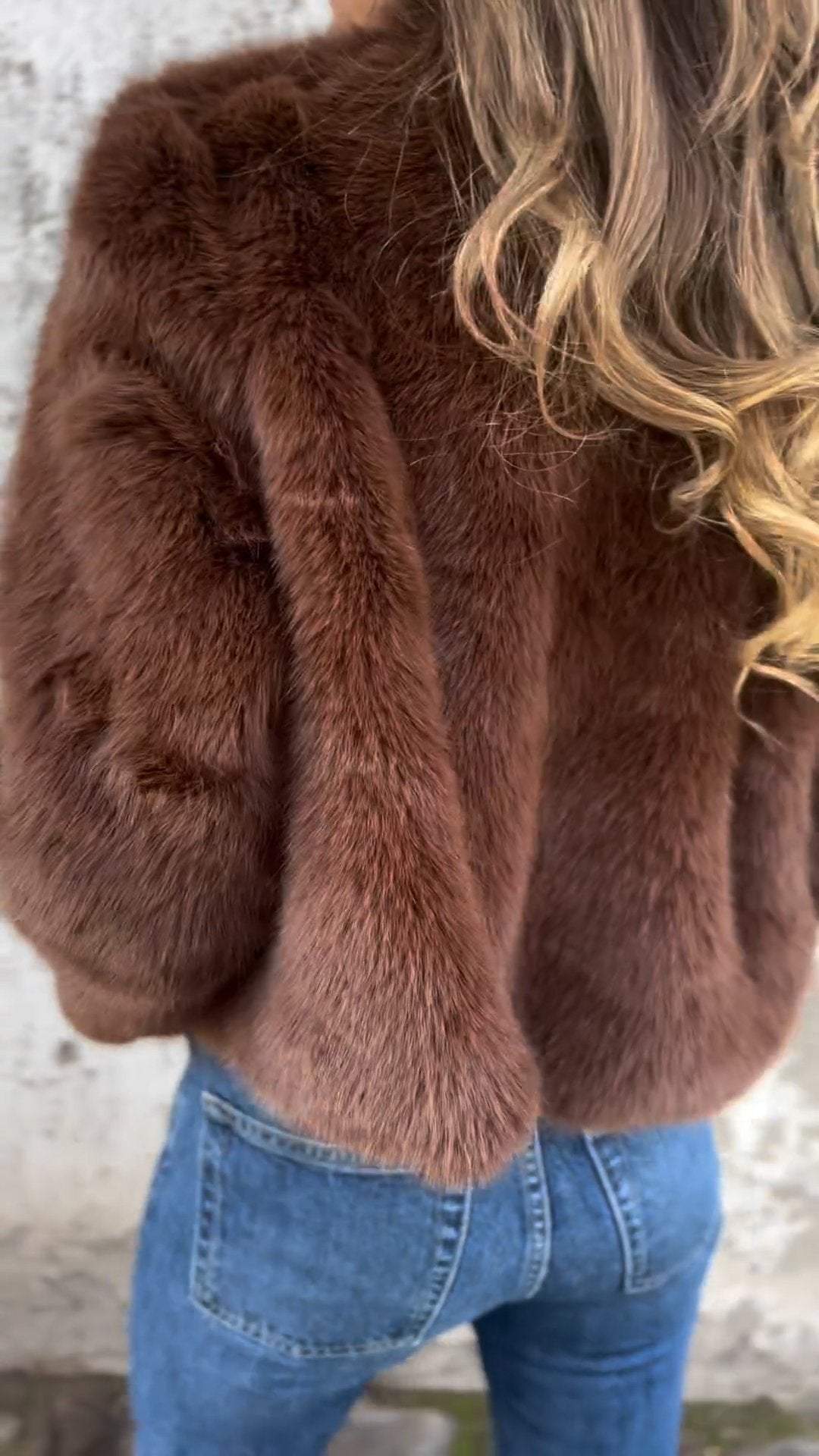 Genevieve faux fur jacket, back view detail