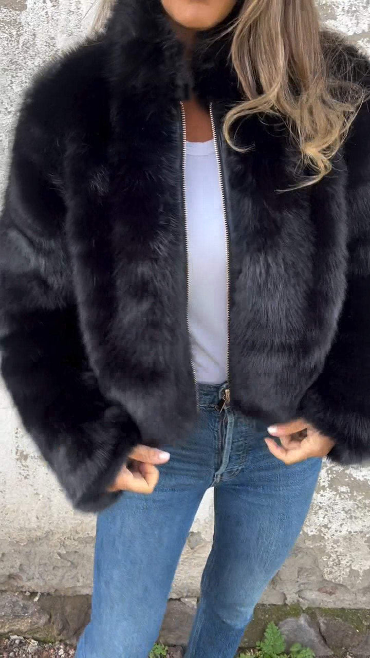 Genevieve faux fur jacket, back view detail