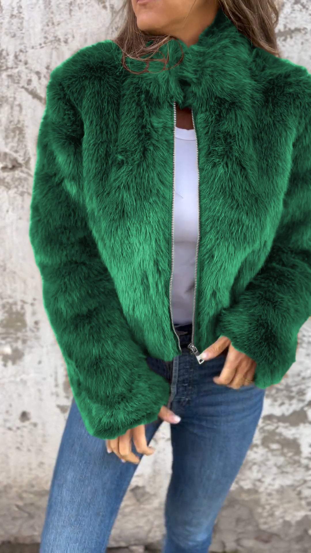 Genevieve faux fur jacket, back view detail