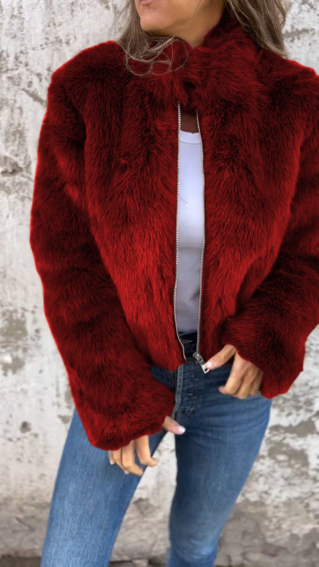 Genevieve faux fur jacket, back view detail