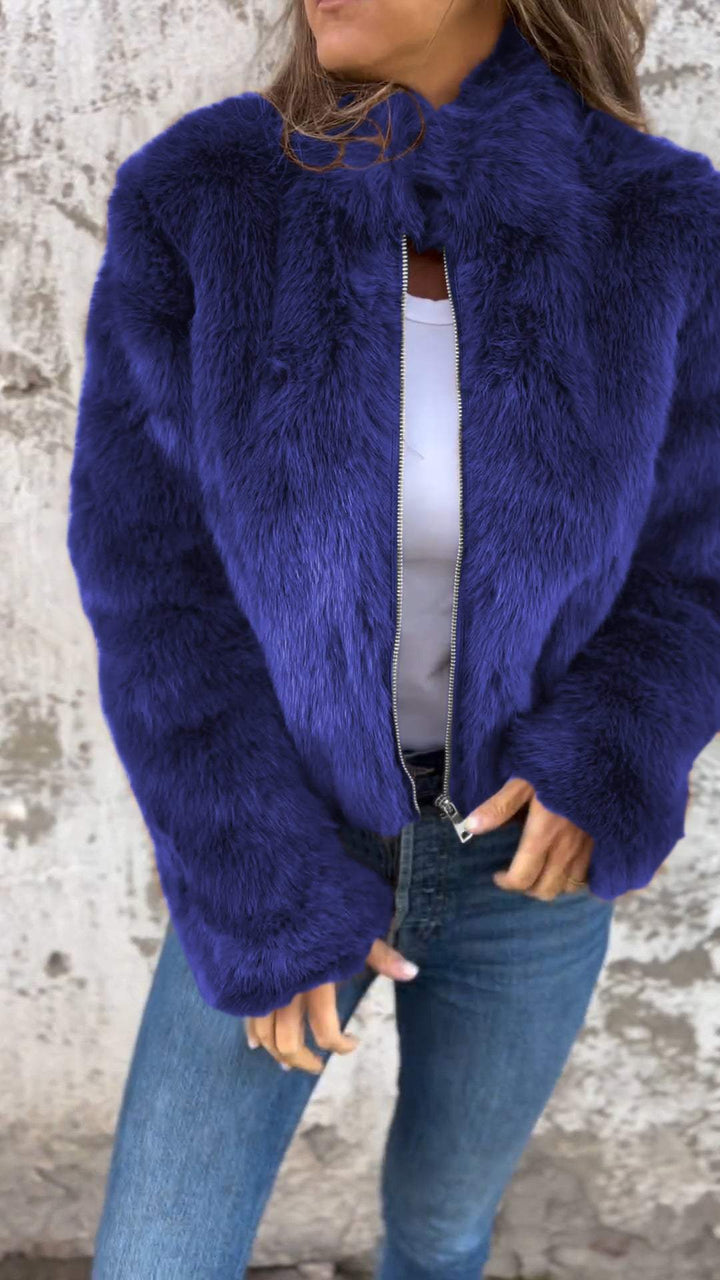 Genevieve faux fur jacket, back view detail