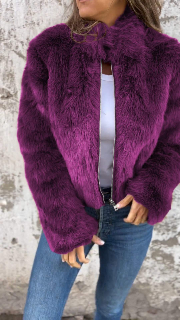 Genevieve faux fur jacket, back view detail