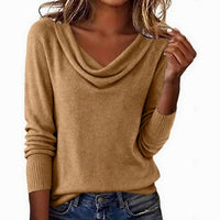 Genevieve | Women's Draped Cowl Neck Long Sleeve Sweater