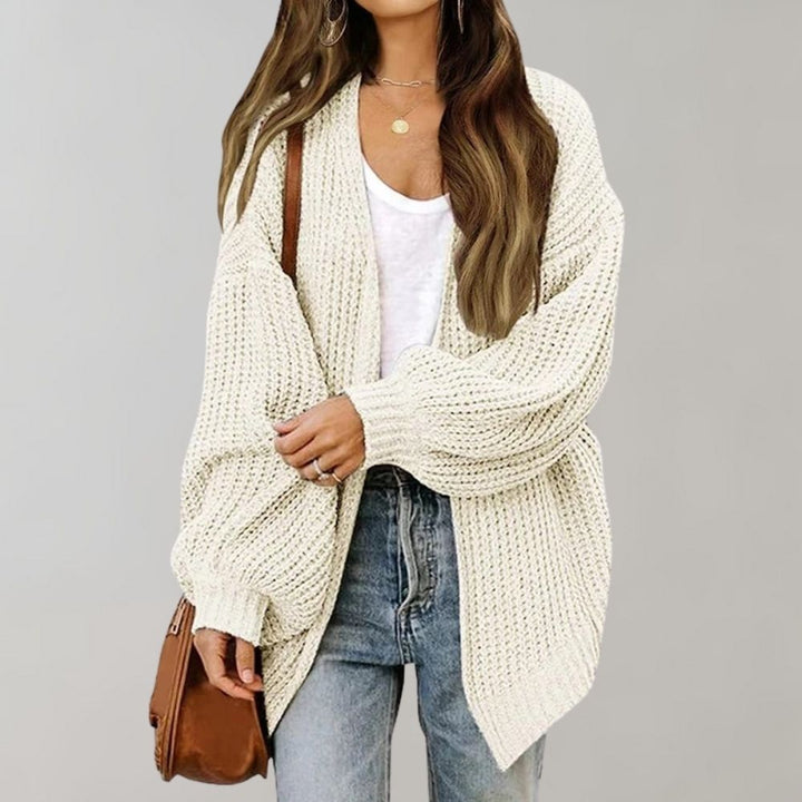 Genevieve open front chunky knit cardigan in cream, front view