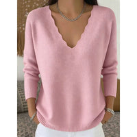 Genevieve | Women's Scalloped V-Neck Pullover Sweater