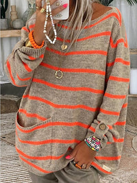 Genevieve | Women's Striped Oversized Pocket Sweater