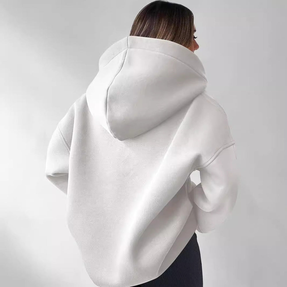 Harlow oversized collared hoodie in white, back view