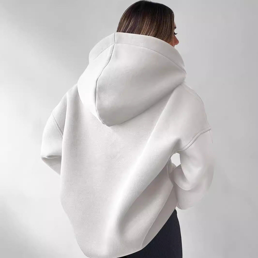 Harlow oversized collared hoodie in white, back view