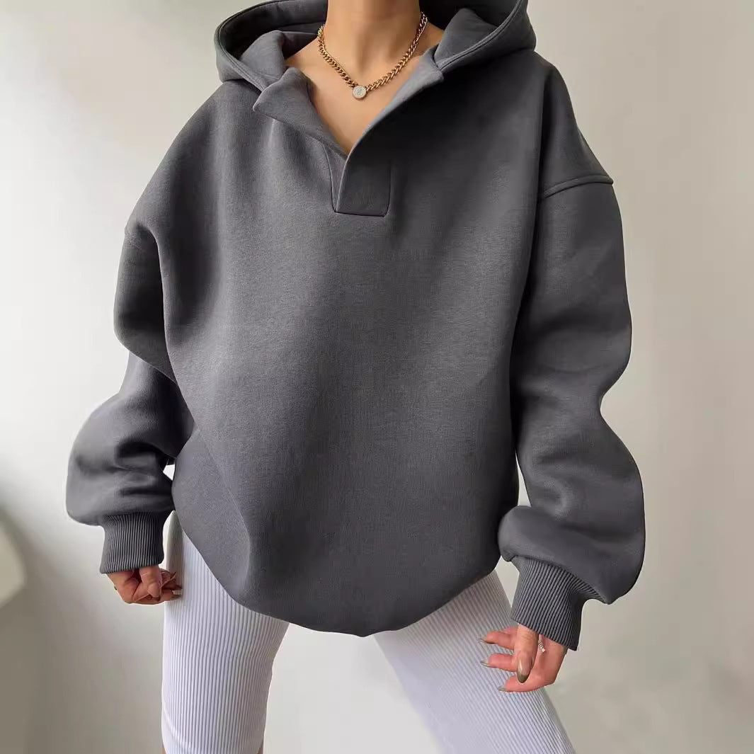 Harlow oversized collared hoodie in dark gray, front view