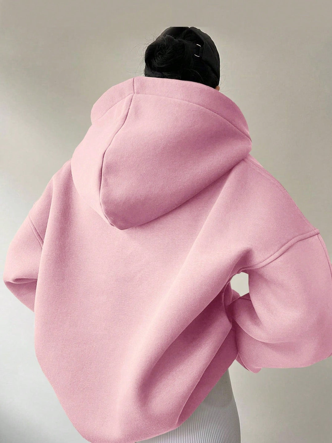 Harlow oversized collared hoodie in pink, back view