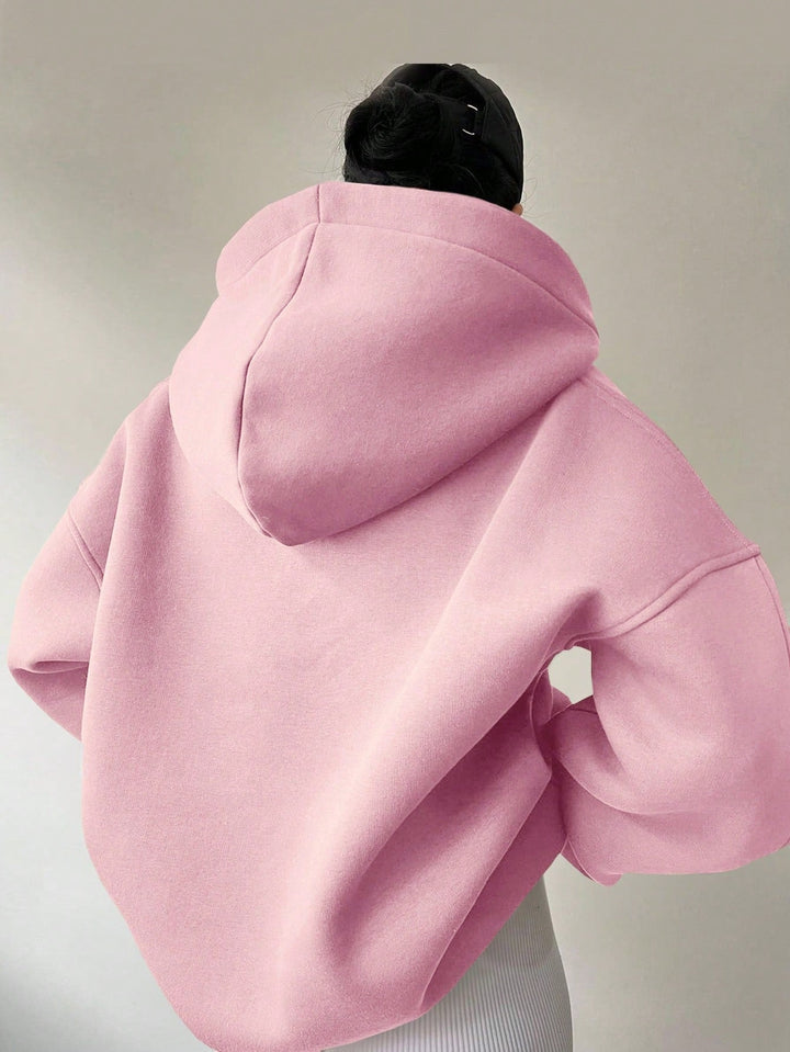 Harlow oversized collared hoodie in pink, back view