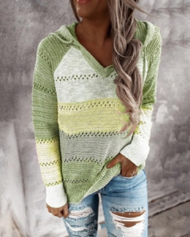 Harlow striped color-block hoodie in green and yellow, front view