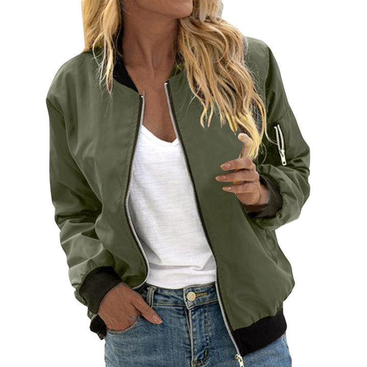 Harper bomber jacket in army green, zip-up front view