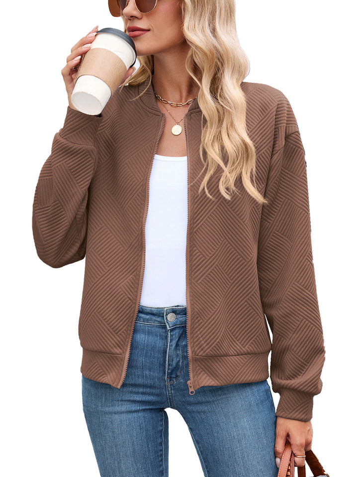 Harper bomber jacket in brown, front view