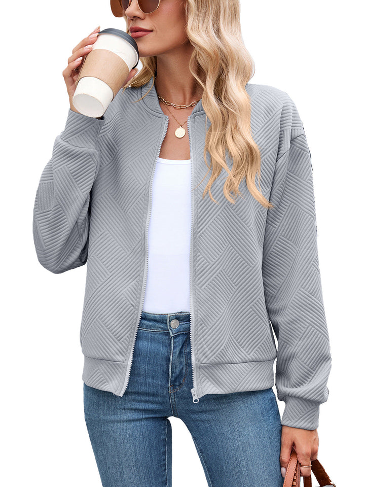 Harper bomber jacket in gray, front view
