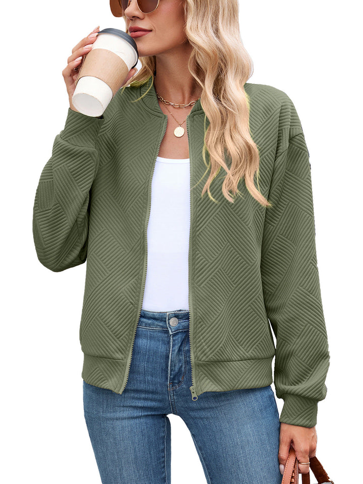 Harper bomber jacket in olive green, front view