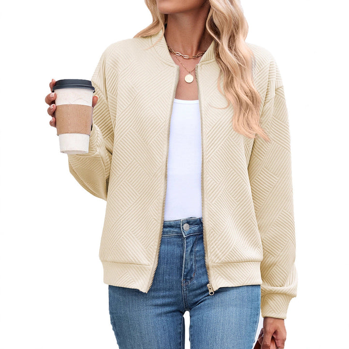 Harper bomber jacket in cream, close-up front view