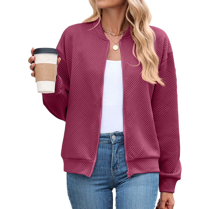 Harper bomber jacket in wine red, close-up front view