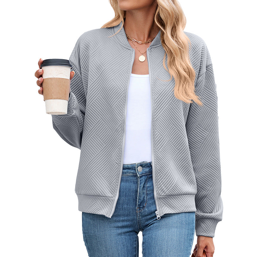Harper bomber jacket in gray, close-up front view