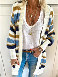 Isadora | Women's Striped Open Front Long Cardigan