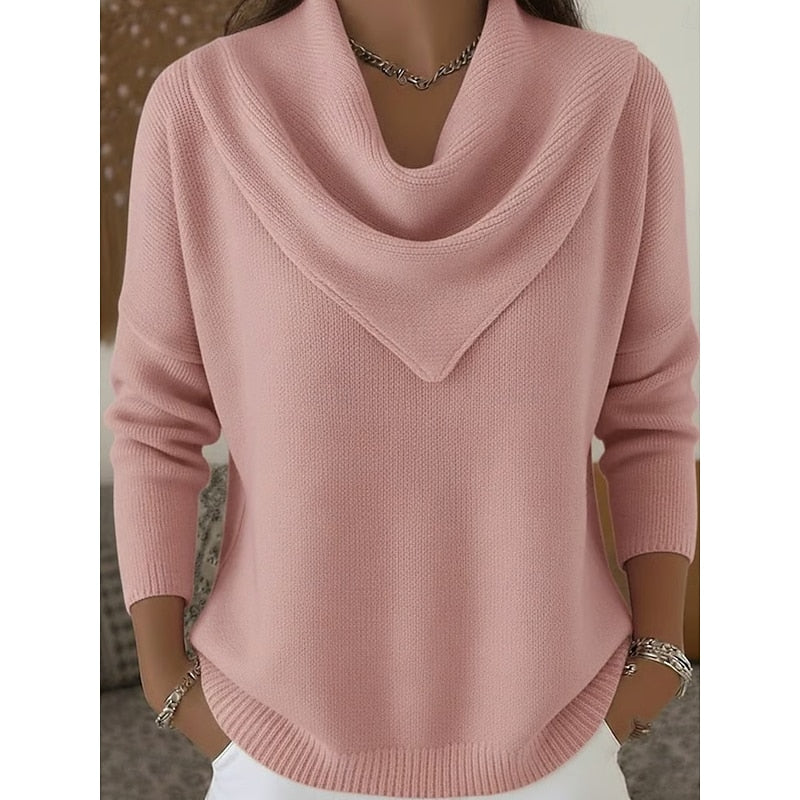 Isolde cowl neck sweater in pink, close-up front view