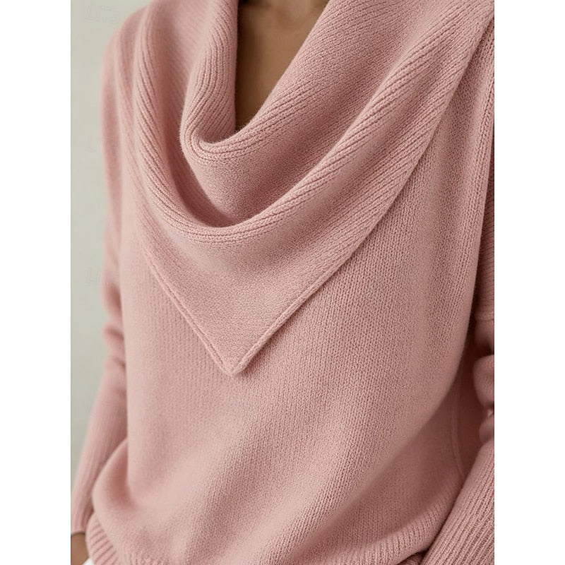 Isolde cowl neck sweater, draped neckline detail close-up