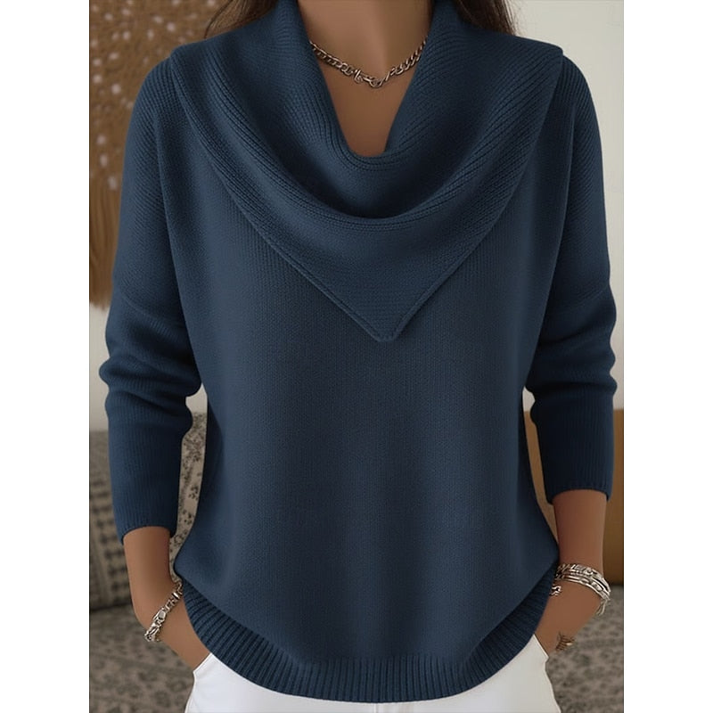 Isolde cowl neck sweater, draped neckline detail close-up
