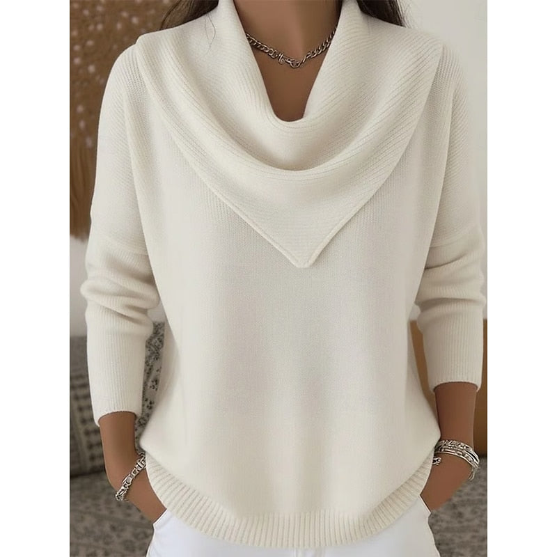 Isolde cowl neck sweater, draped neckline detail close-up