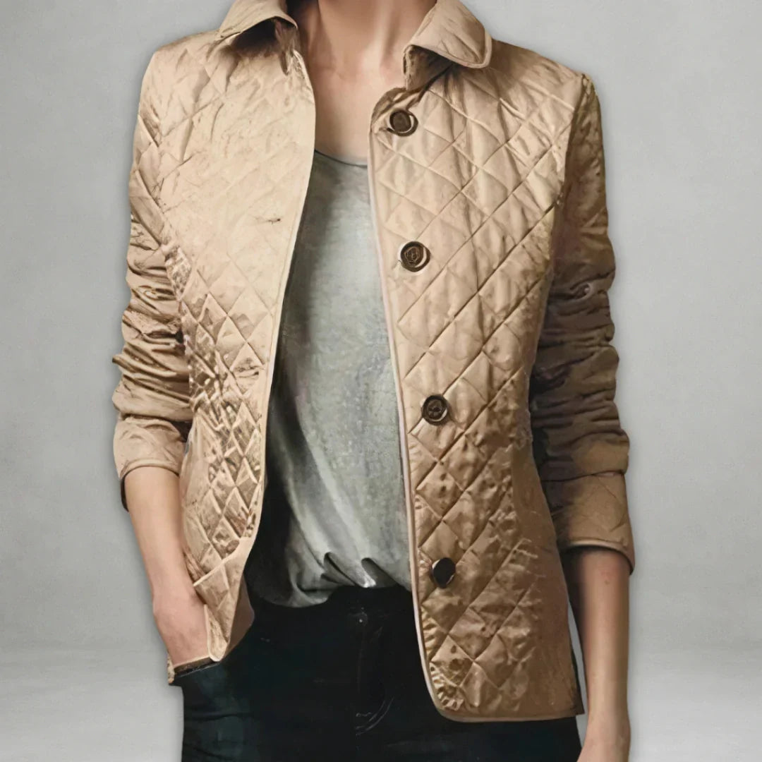 Josephine quilted jacket in beige, open front styling