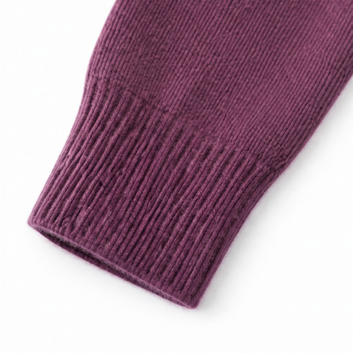 Josephine burgundy shawl collar pullover sweater, full front view with friend in matching style
