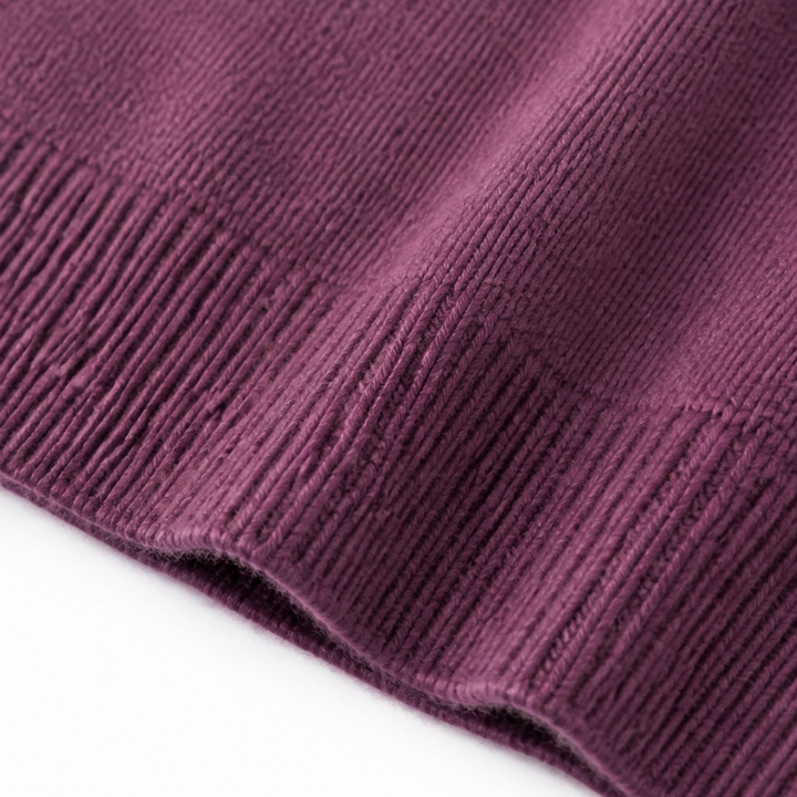 Josephine burgundy shawl collar pullover sweater, full front view with friend in matching style