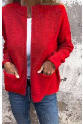 Linda zip-up cardigan in red, front view