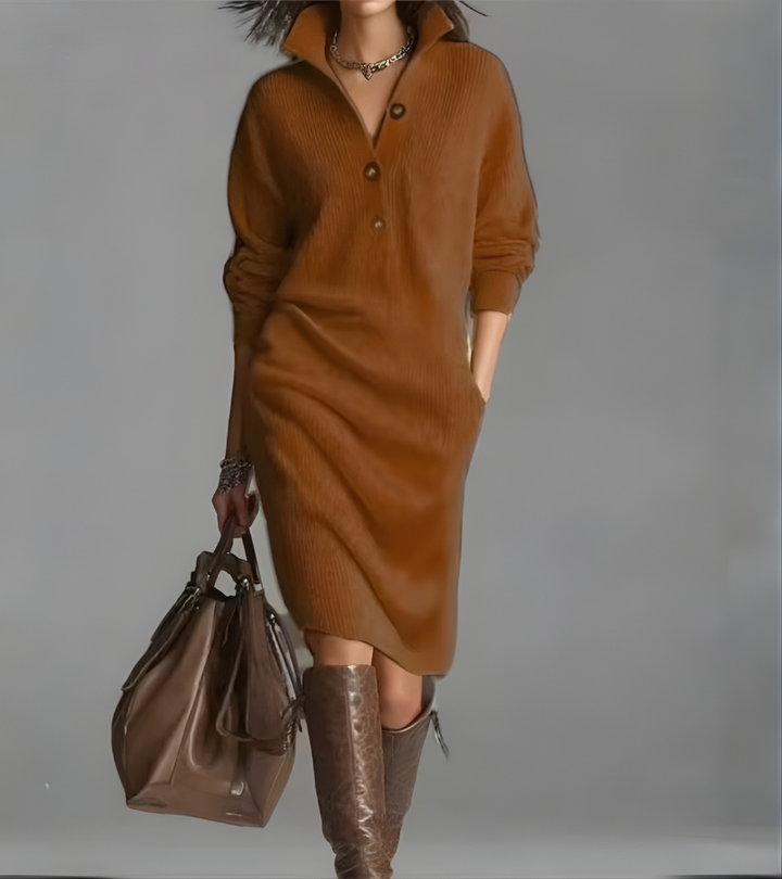 Madalyn sweater dress in rust brown, relaxed midi fit